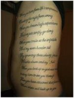 entire passage tattoo in cursive font, arm tattoo