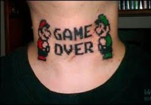 Tribute to the classic video game characters Mario and Luigi, in the form of a throat tattoo