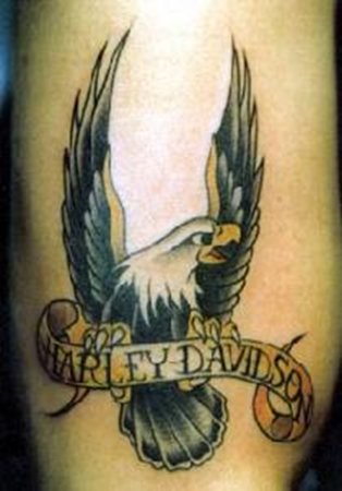 picture of a Eagle Harley Davidson Tattoo on a mans forearm