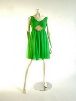This is a 1960s slik chiffon green colored baby doll dress