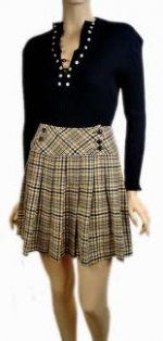 This is an image of a 1960s short plaid mini skirt