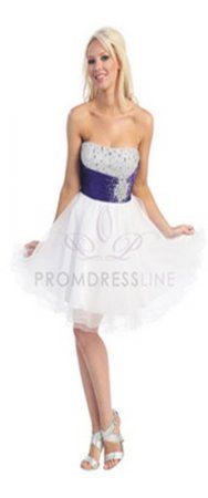 Vintage Inspired White Prom Dress with Purple Belt