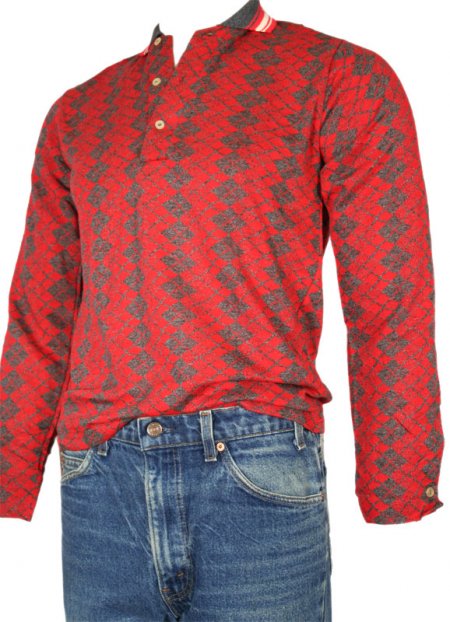 This is an image of a 1950s style Argyle polo long sleeve shirt