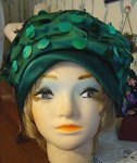 Dark Green Satin Vintage Hat from the 50's