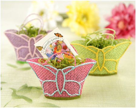 Mini Wedding Gift Baskets with budding flowers in them