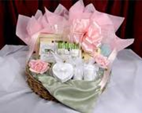 A wedding gift basket with assorted goodies