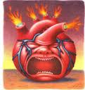 This is an image of a heart that is on fire due to heart burn