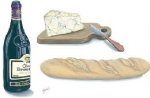 This is an image of cheese, wine and bread. Great idea for romantic picnic