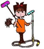 This is an image of a lady with cleaning tools