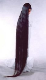 This is an image of a lady with very long black hair