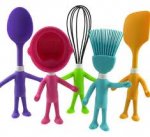 This is an image of kids cooking utensils, they are in the shape of people.