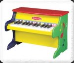 This is an image of a childs piano and it is different colored. This is small enough for a child to sit at and play.
