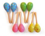 This is an image of wooden children s maracas and the tops come in different colors
