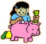 This is an image of a girl with a piggy bank
