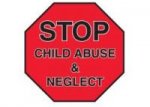 This is a stop sign that reads STOP child abuse and neglect stop sign. It is an octagon and is red and black in color
