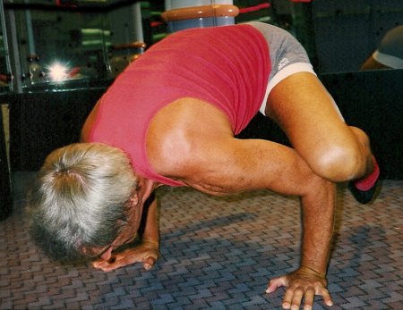 A very healthy senior citizen doing some intense exercise