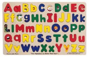 A learning puzzle that teaches about letters and colors