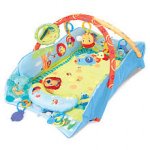 This is an image of a baby play place mat. It has toys attached to it all over. A great summer toy for babies, or for any other time of year.
